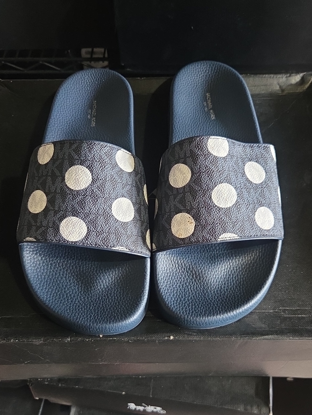 Michael Kors Navy Blue Polka Dot Slide Sandals - Men